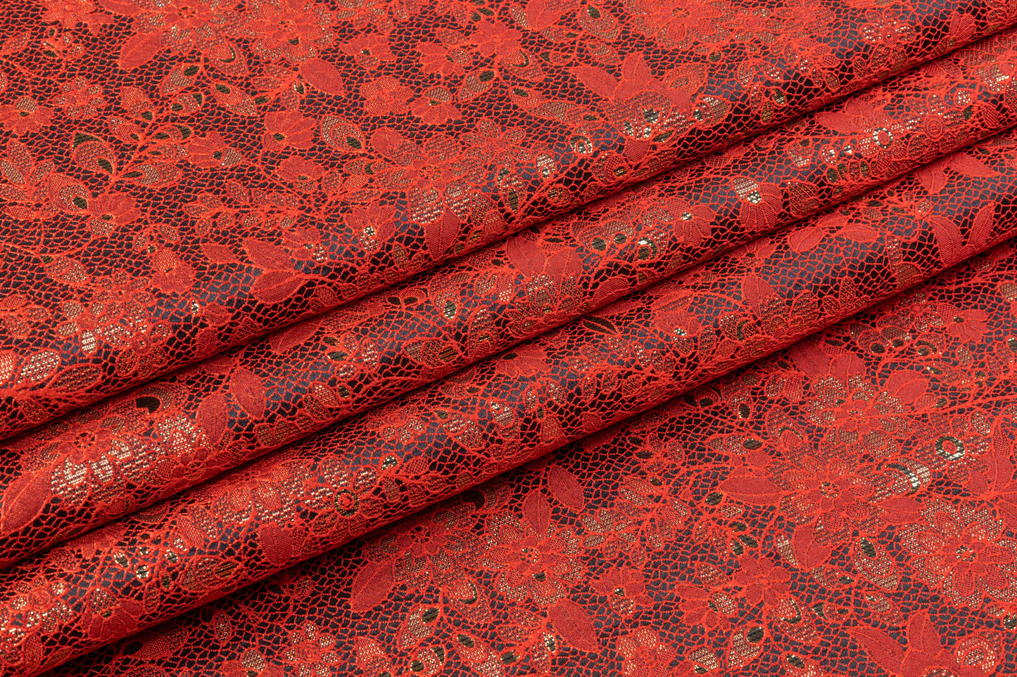 Floral Metallic Brocade - Red / Gold