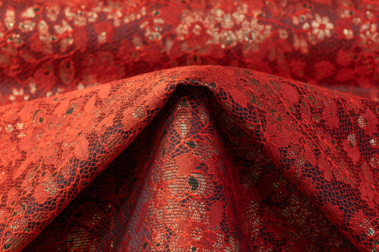 Floral Metallic Brocade - Red / Gold