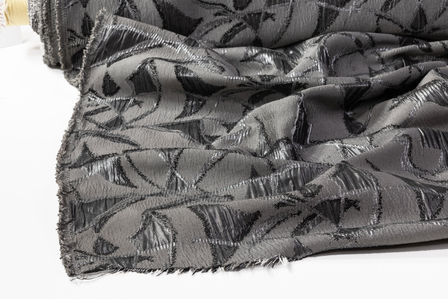 Crushed Metallic Brocade - Charcoal Gray