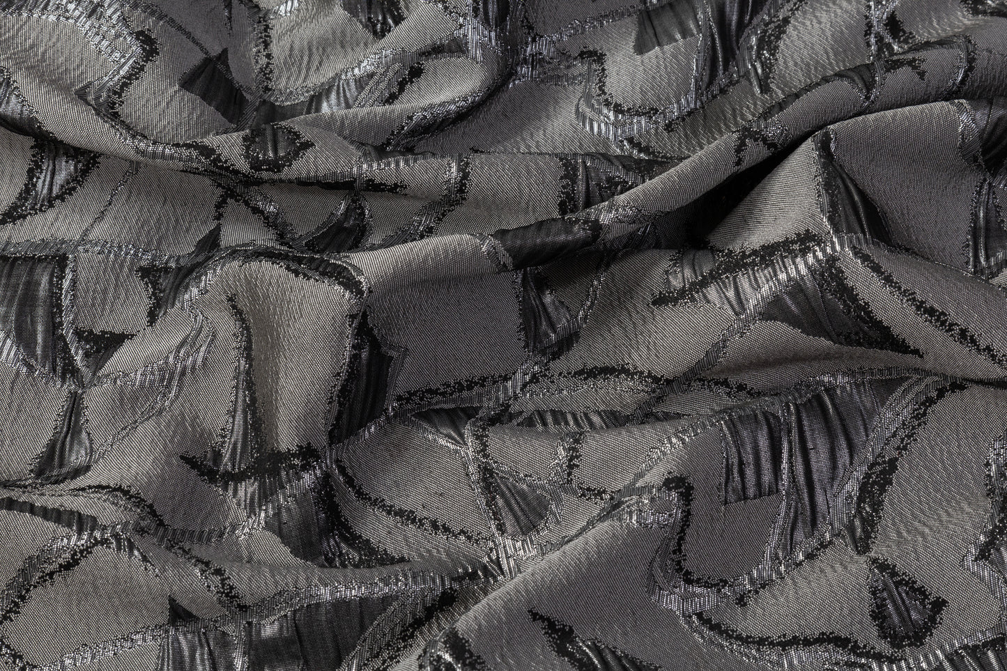 Crushed Metallic Brocade - Charcoal Gray