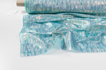 Abstract Metallic French Brocade - Aqua