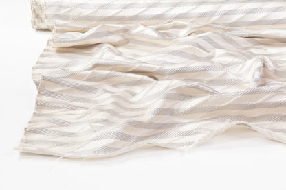 Striped Silk Satin Brocade - Off White / Gray