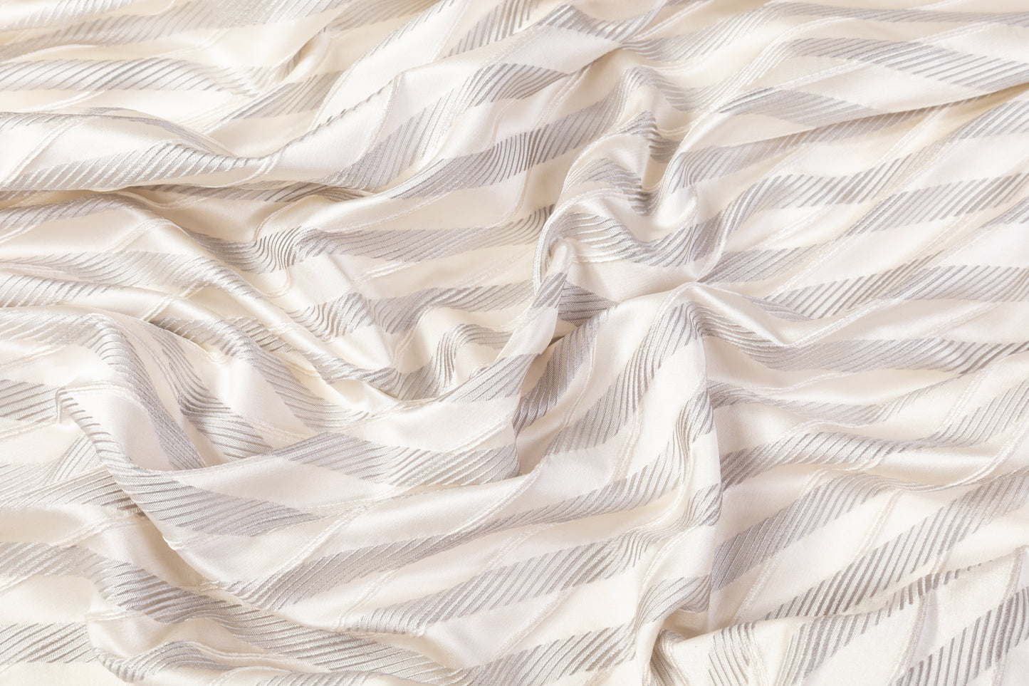 Striped Silk Satin Brocade - Off White / Gray