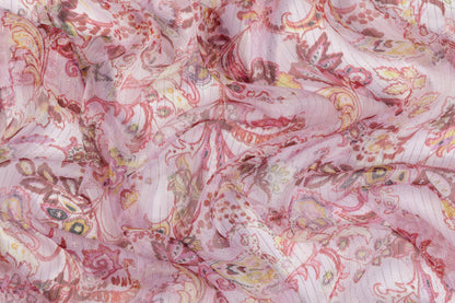 Crinkled Metallic Silk Chiffon - Pink