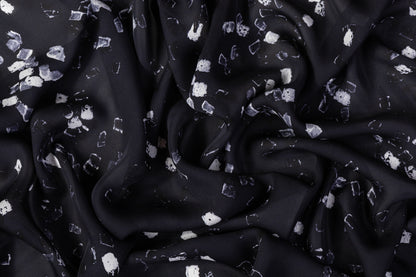 Printed Silk Crepe de Chine - Black / White / Gray