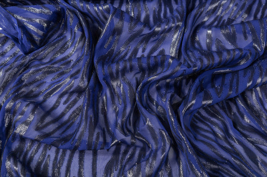 Metallic Silk Chiffon Fil Coupé - Blue / Black