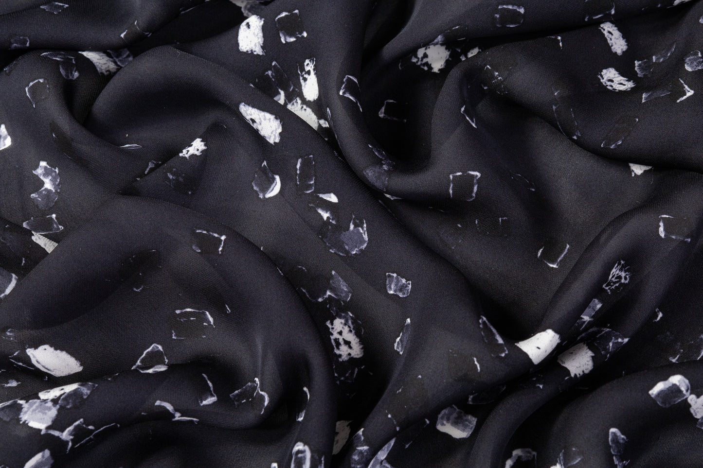 Printed Silk Crepe de Chine - Black / White / Gray