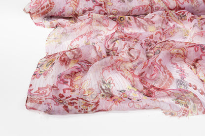 Crinkled Metallic Silk Chiffon - Pink