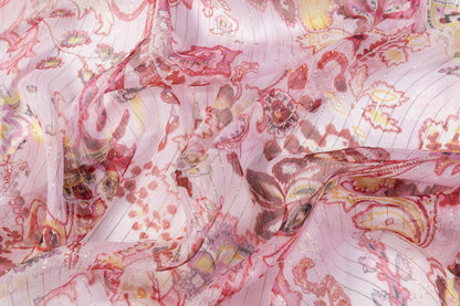 Crinkled Metallic Silk Chiffon - Pink