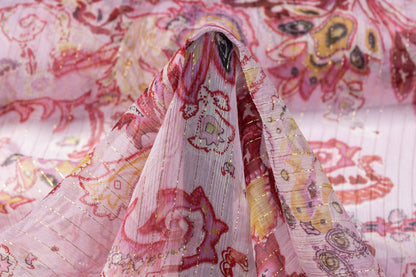 Crinkled Metallic Silk Chiffon - Pink