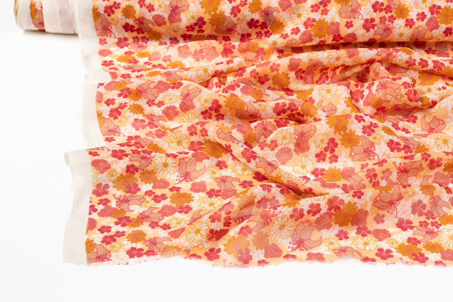 Floral Silk Chiffon - Pink / Peach