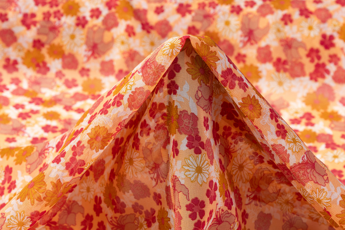 Floral Silk Chiffon - Pink / Peach