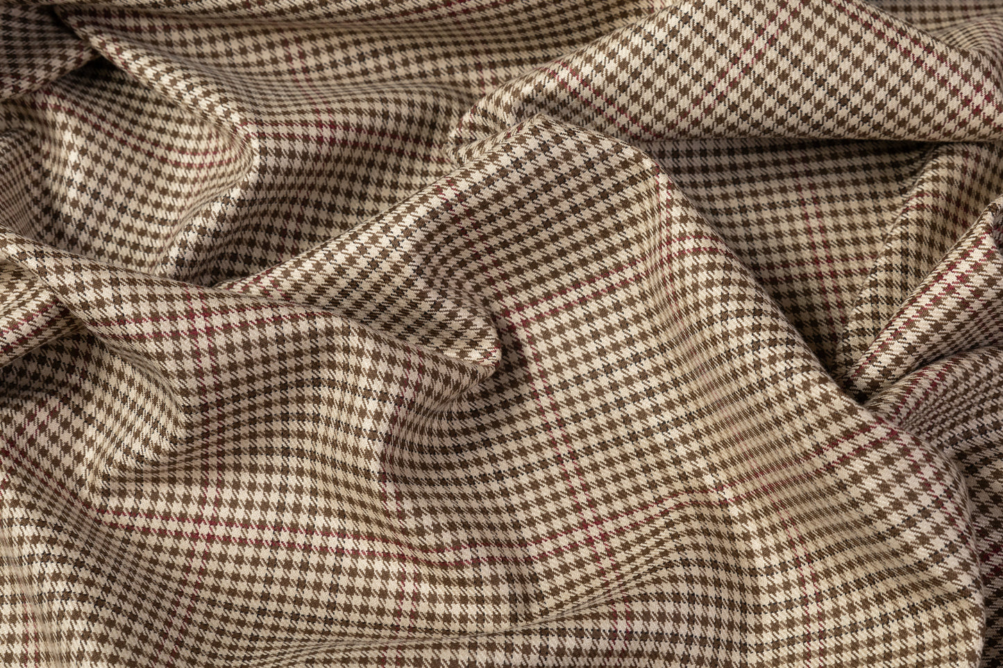 Checked Italian Wool Suiting - Tan / Burgundy