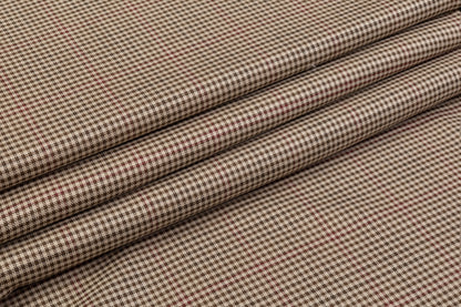 Checked Italian Wool Suiting - Tan / Burgundy