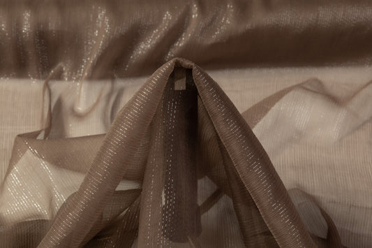 Crinkled Silk Chiffon Lamé - Brown / Silver