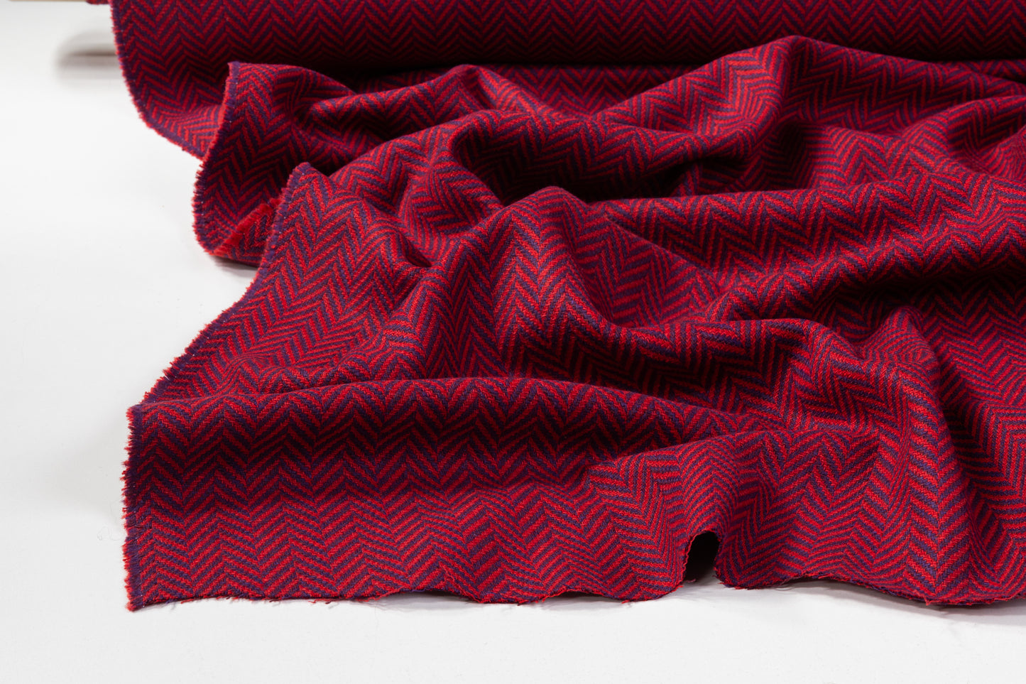 Herringbone Italian Wool Blend Coating - Red / Purple