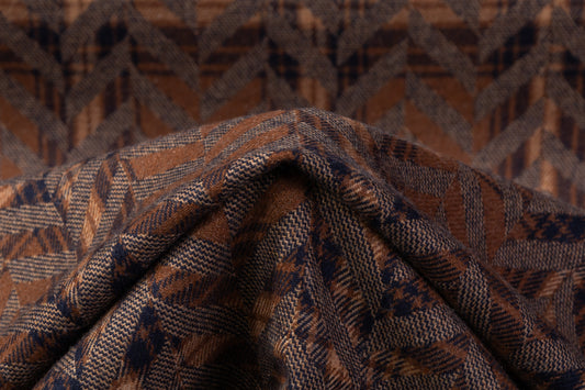 Armani - Italian Wool Jacquard Coating - Brown / Navy