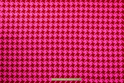 Houndstooth Wool Mohair Tweed Coating - Pink / Maroon