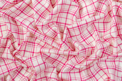 Tartan Italian Wool Suiting - Pink / White