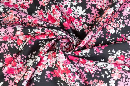 Floral Printed Mikado - Black / Pink / White