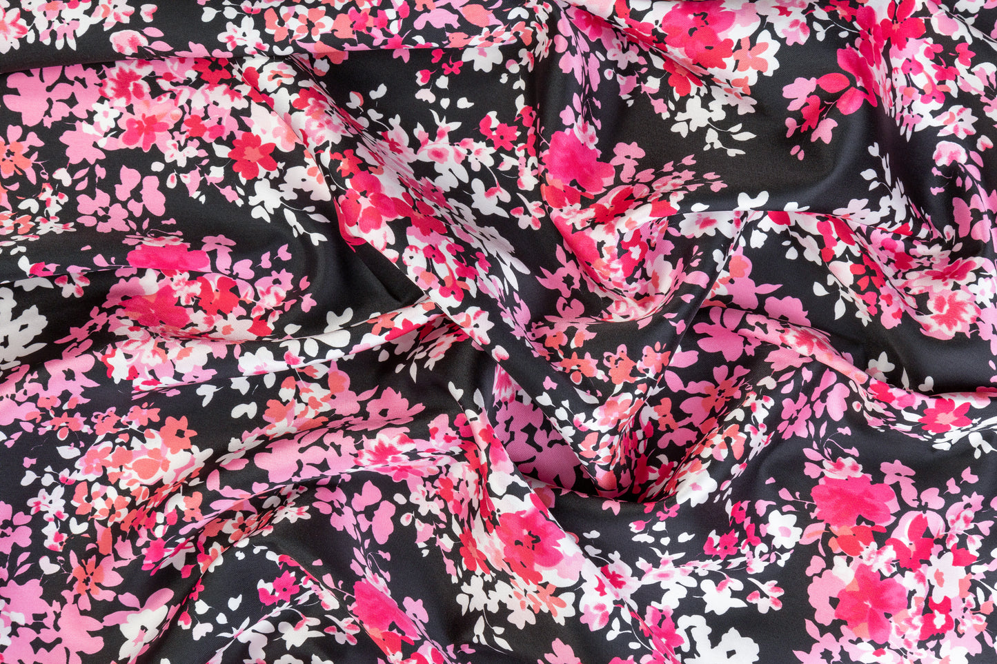 Floral Printed Mikado - Black / Pink / White