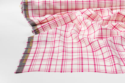 Tartan Italian Wool Suiting - Pink / White