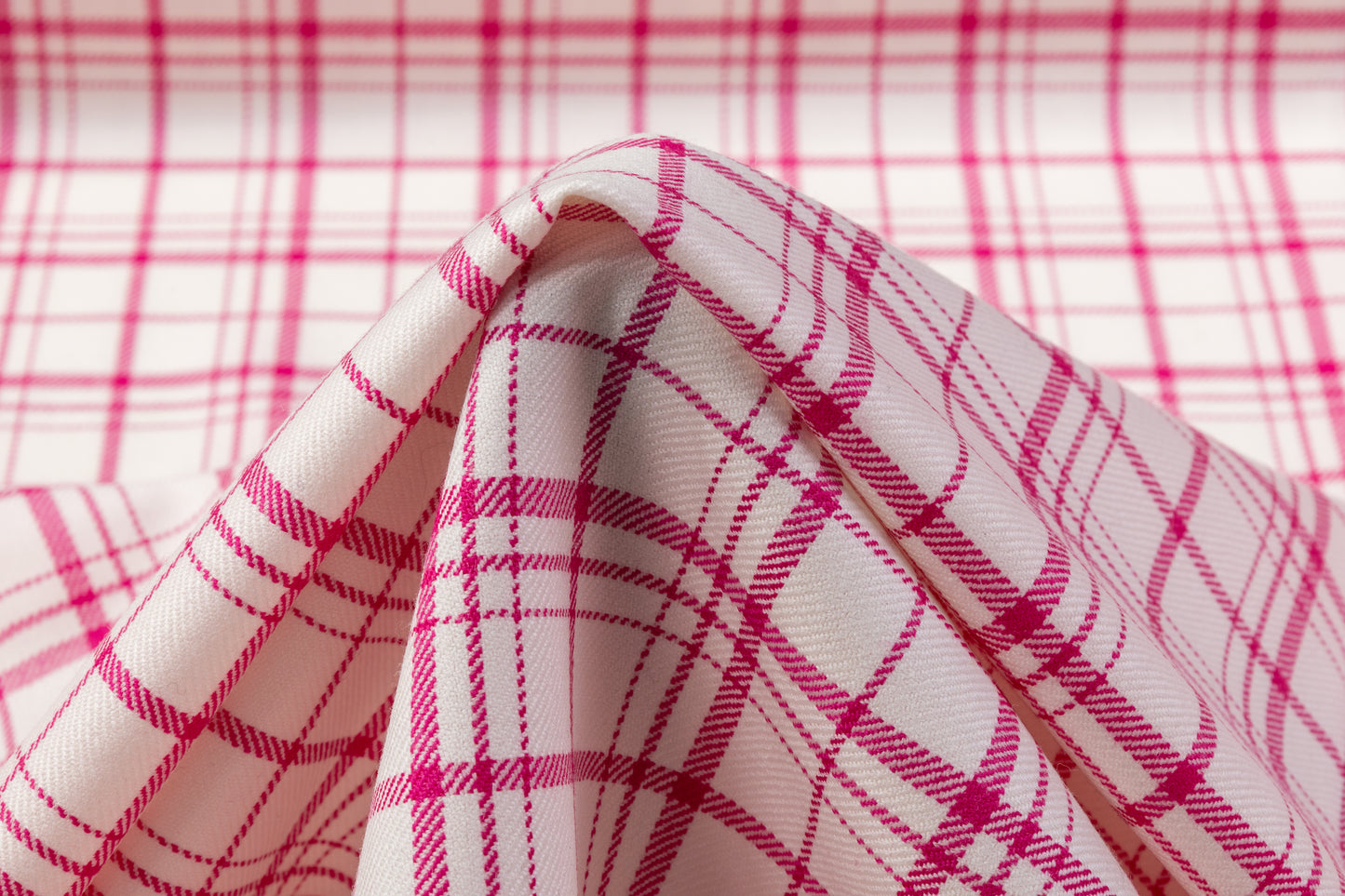 Tartan Italian Wool Suiting - Pink / White