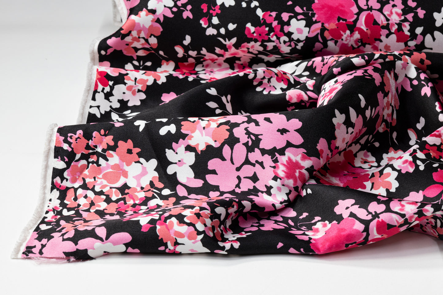 Floral Printed Mikado - Black / Pink / White