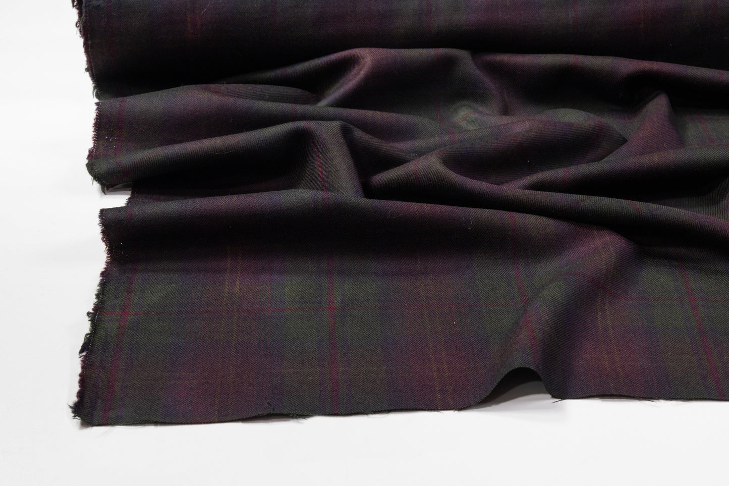 Tartan Italian Wool Suiting - Burgundy / Green