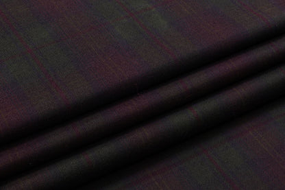 Tartan Italian Wool Suiting - Burgundy / Green