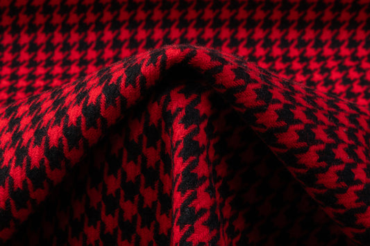 Houndstooth Italian Wool Coating - Red / Black