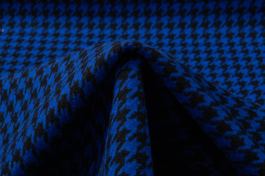 Houndstooth Italian Wool Coating - Blue / Black