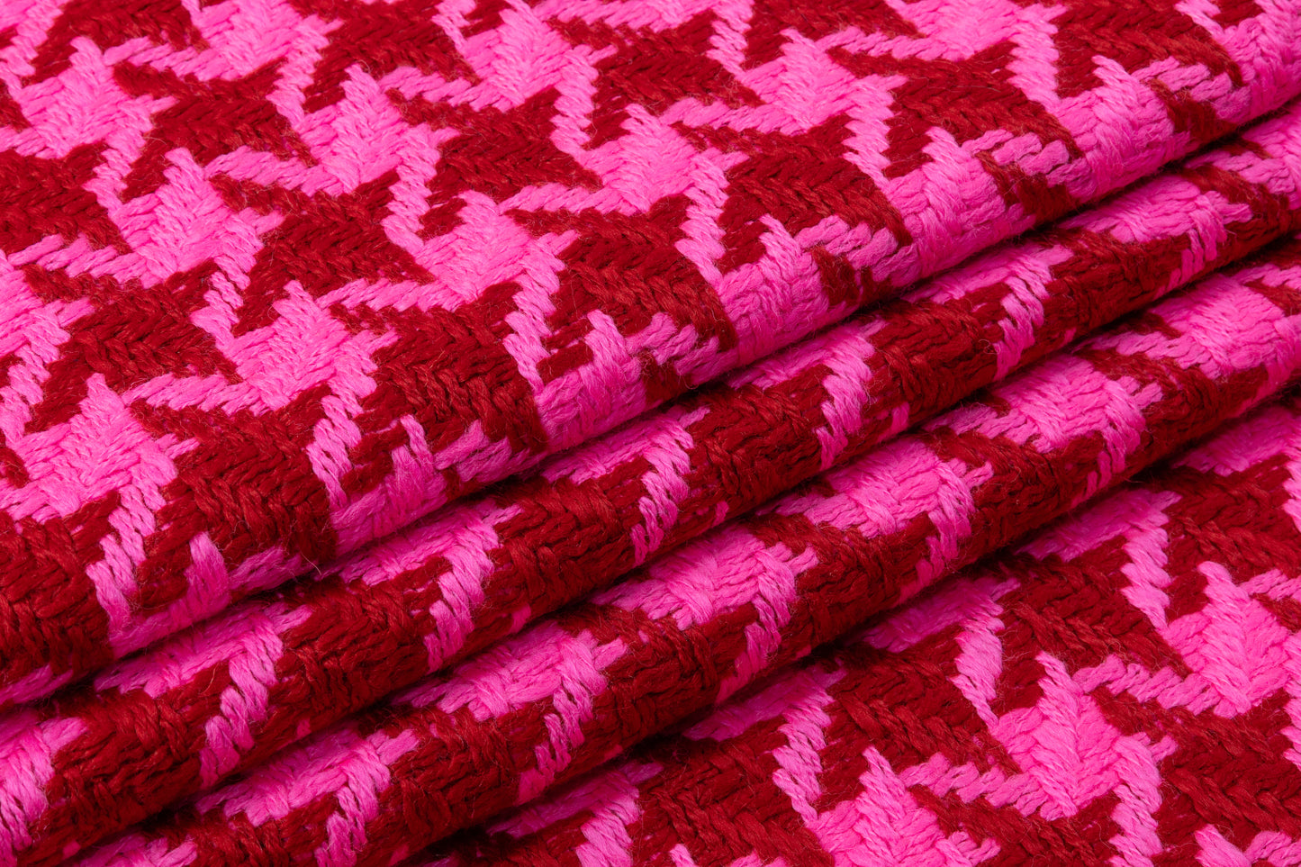 Houndstooth Wool Mohair Tweed Coating - Pink / Maroon