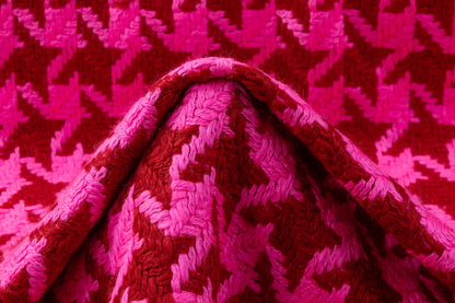 Houndstooth Wool Mohair Tweed Coating - Pink / Maroon