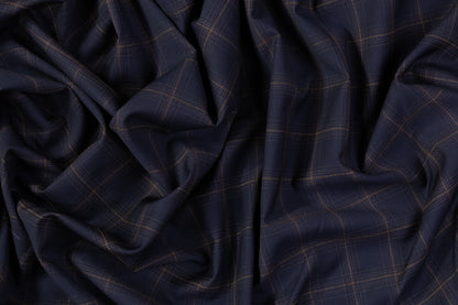 Checked Italian Wool Suiting - Navy Blue / Brown