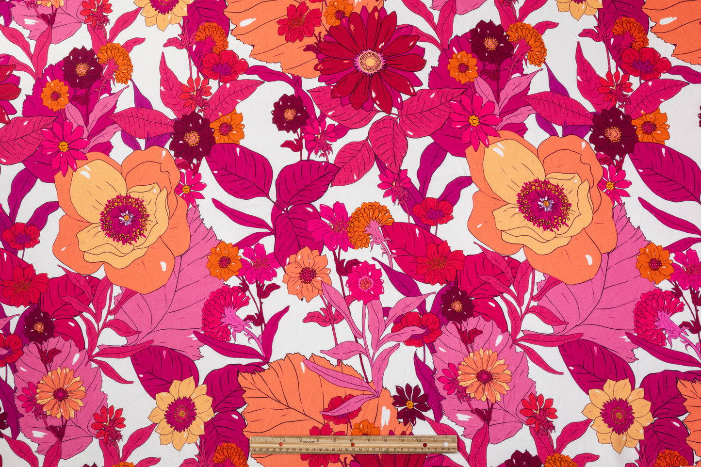 Floral Italian Cotton Linen Blend - Magenta / Orange