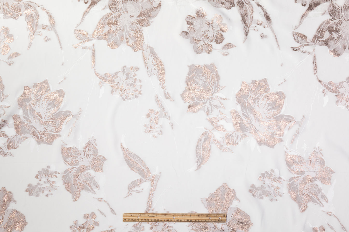 Floral Metallic Italian Silk Jacquard - White / Rose Gold