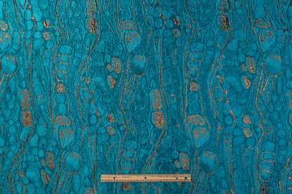 Abstract Metallic Italian Cloqué Brocade - Teal Blue