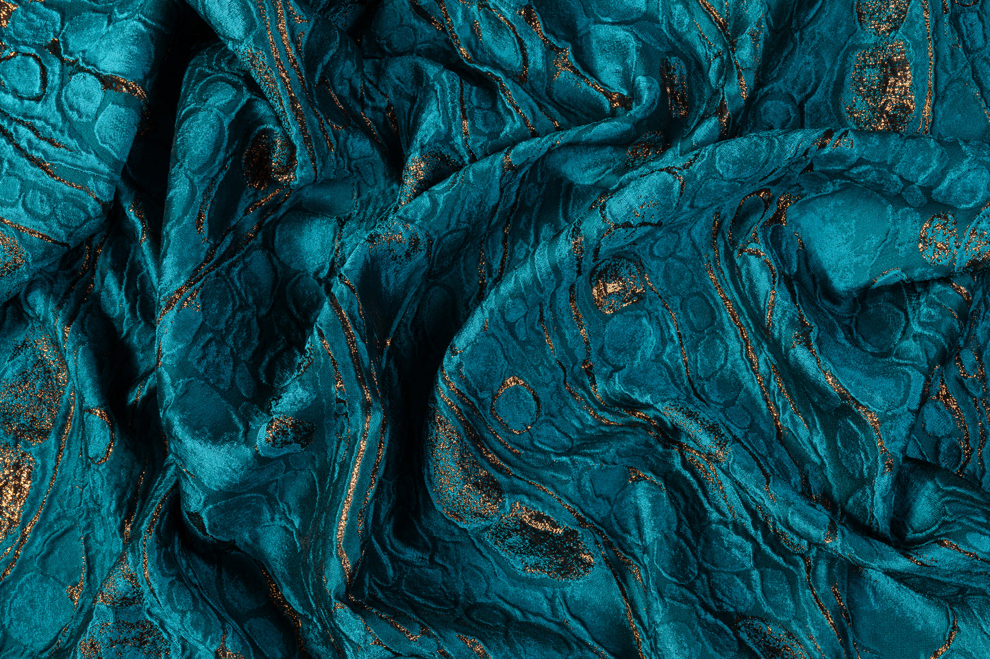 Abstract Metallic Italian Cloqué Brocade - Teal Blue