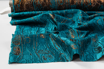 Abstract Metallic Italian Cloqué Brocade - Teal Blue