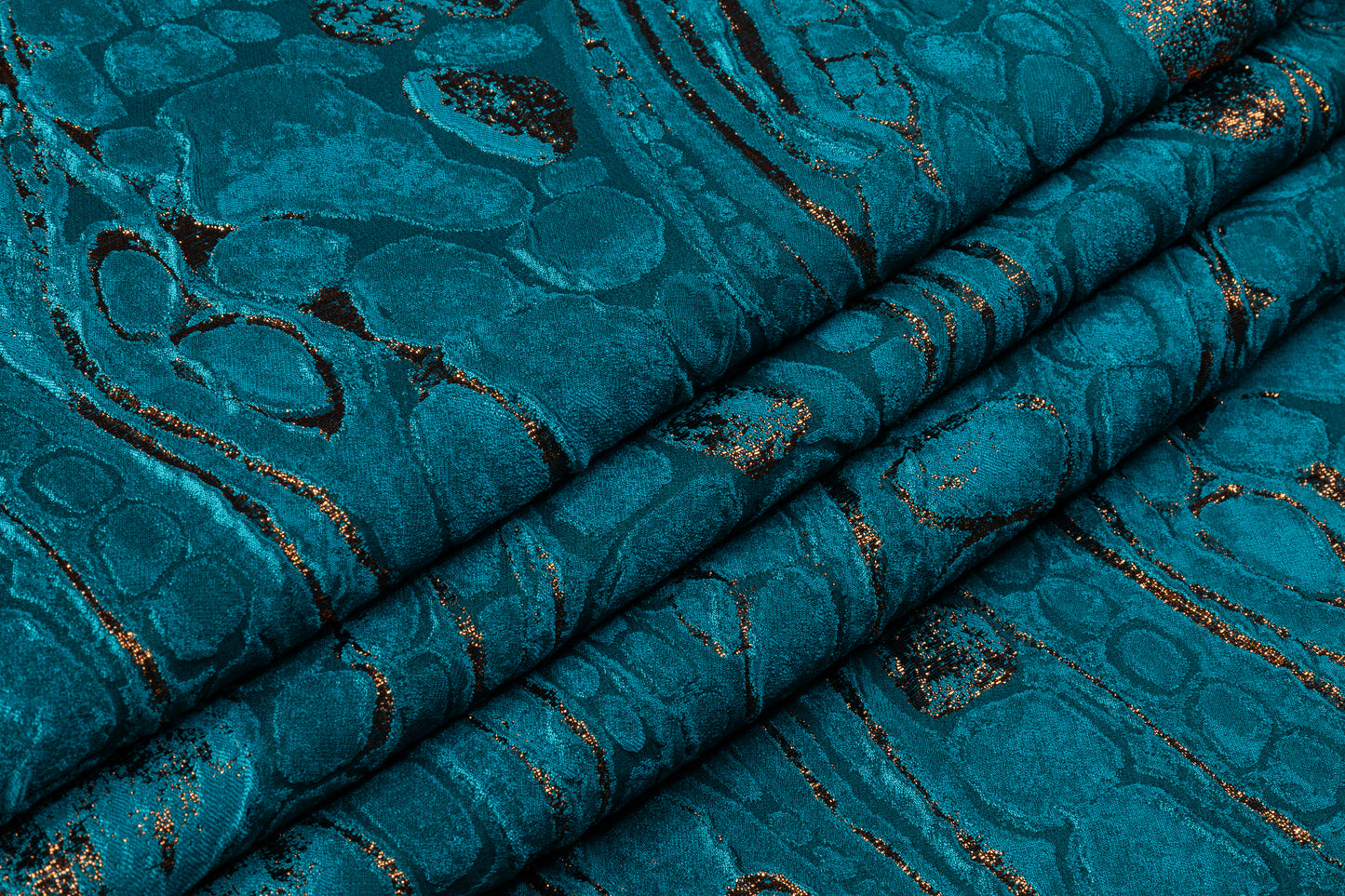 Abstract Metallic Italian Cloqué Brocade - Teal Blue