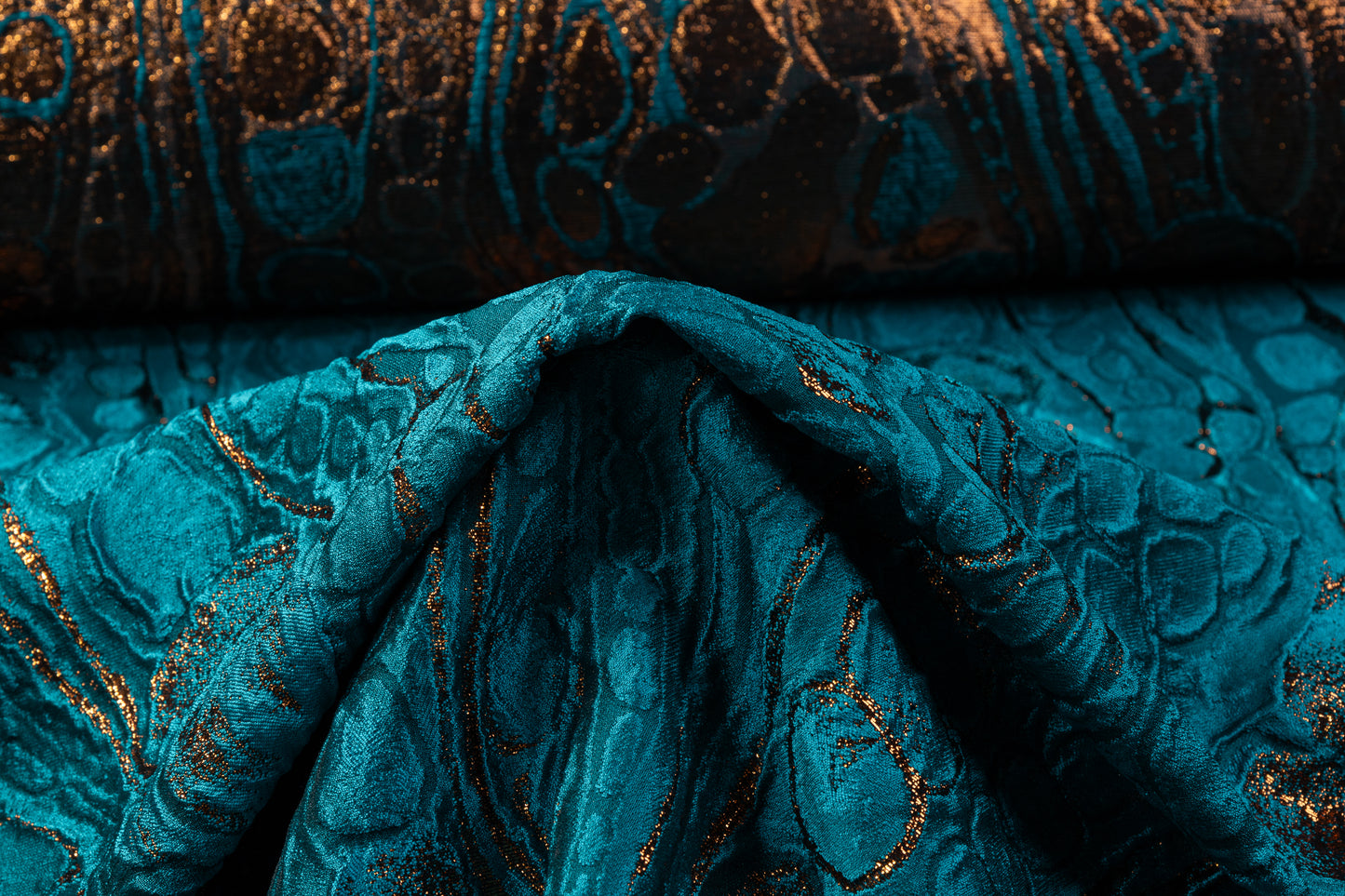 Abstract Metallic Italian Cloqué Brocade - Teal Blue