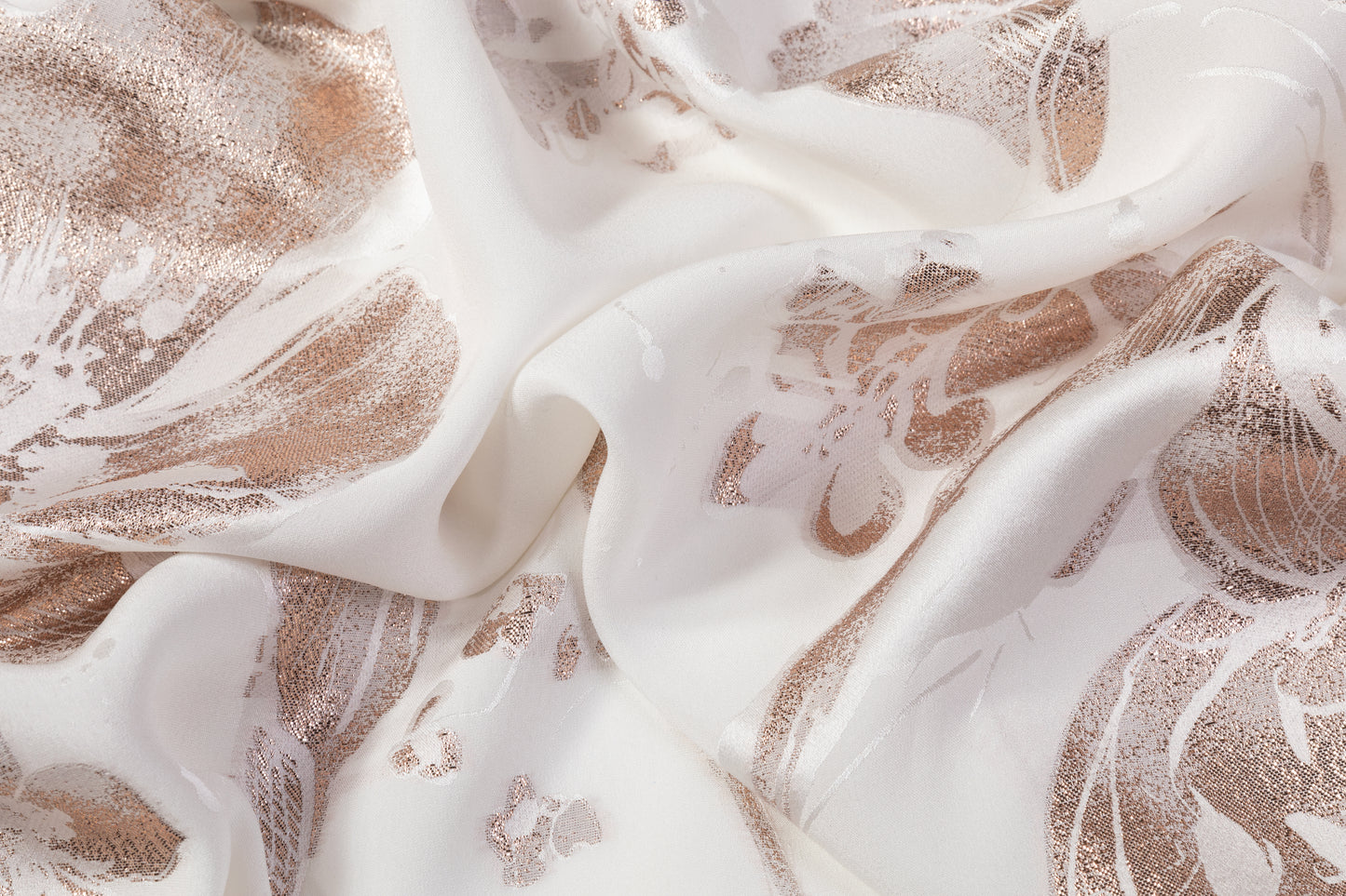 Floral Metallic Italian Silk Jacquard - White / Rose Gold