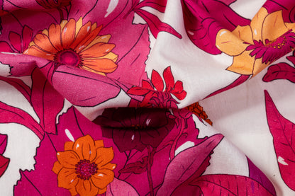 Floral Italian Cotton Linen Blend - Magenta / Orange