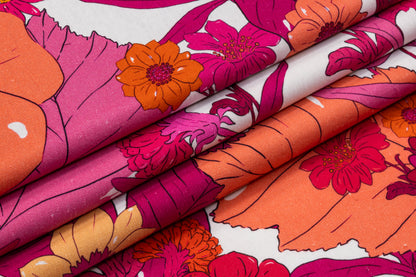 Floral Italian Cotton Linen Blend - Magenta / Orange