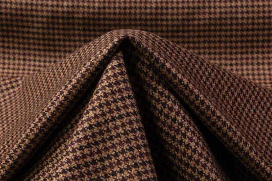 Houndstooth Italian Wool Tweed Suiting - Brown