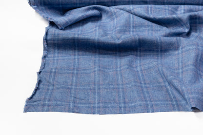 Plaid Italian Silk Linen Wool Suiting - Blue