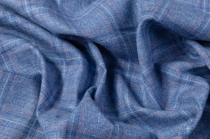 Plaid Italian Silk Linen Wool Suiting - Blue