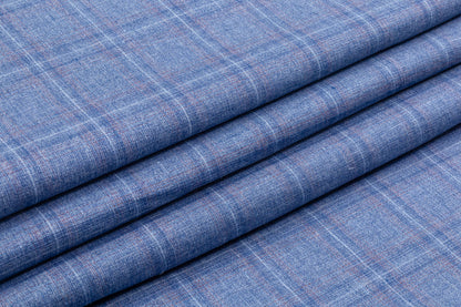 Plaid Italian Silk Linen Wool Suiting - Blue