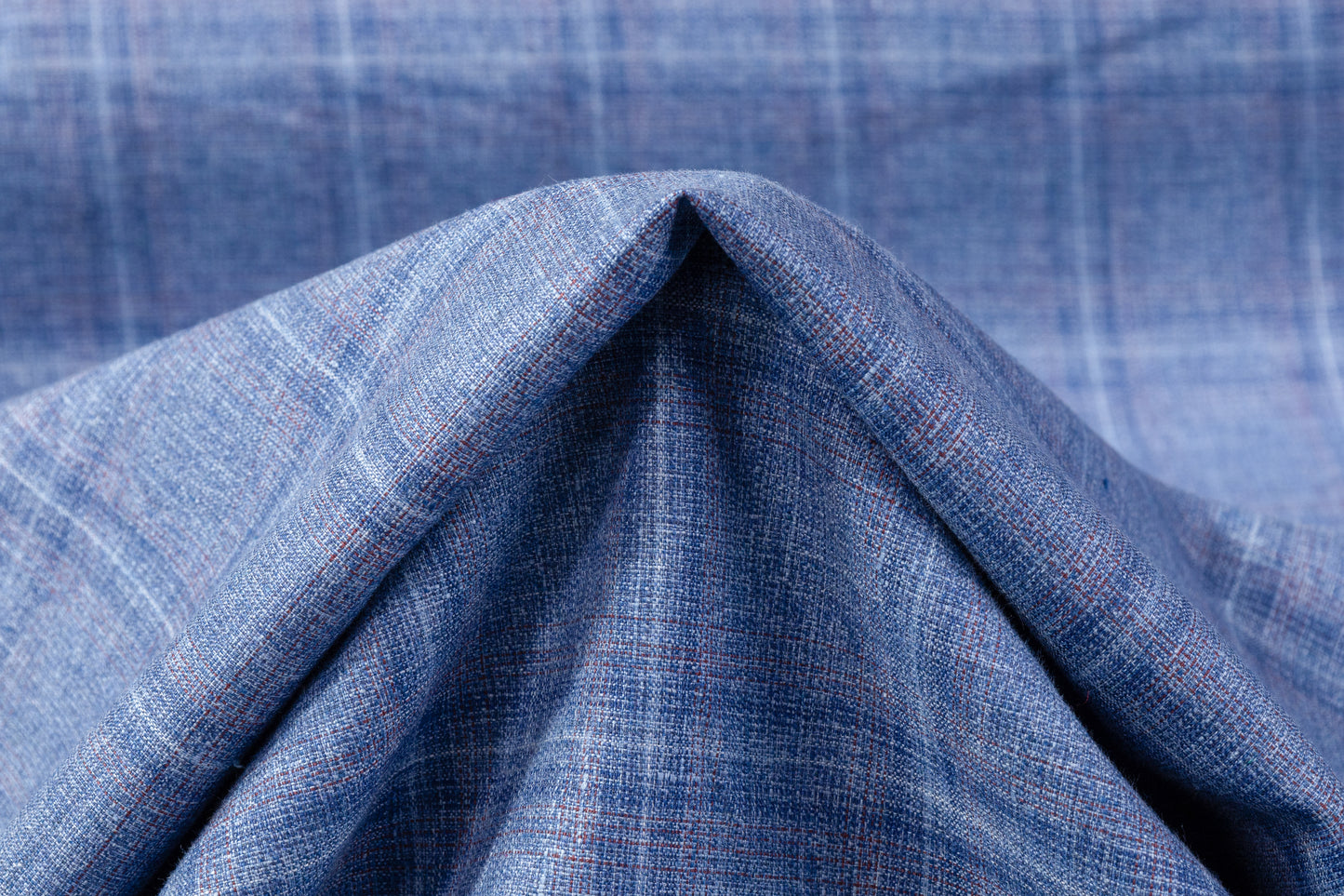 Plaid Italian Silk Linen Wool Suiting - Blue